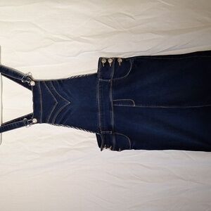 3/$20-Denim Midi Overall Skirt W. Suspenders And Faux Diamond Trim, 6, NWOT